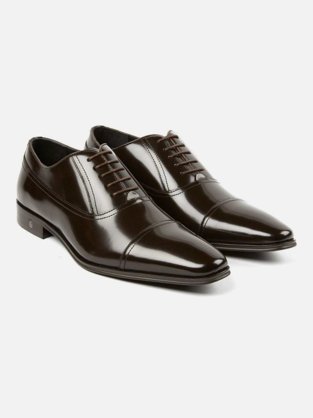 Versace Collection Men's Shiny Dark Brown Cap-Toe Oxfords